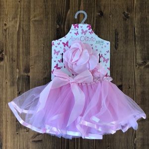 Pink tutu, hair clip, and soft floral headband